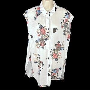 Vince Camuto Floral Print Tunic - White and Multicolor Sleeveless size Medium